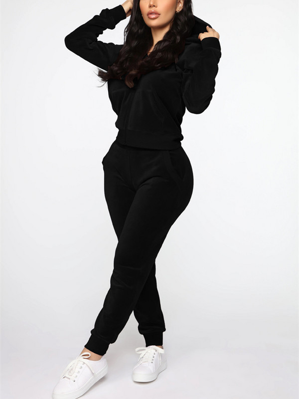 Jesen Zima Baršun za žene Jakna s kapuljačom i trenirka Dvodijelni set odijela za trčanje Ensemble Femme Conjuntos De Mujer