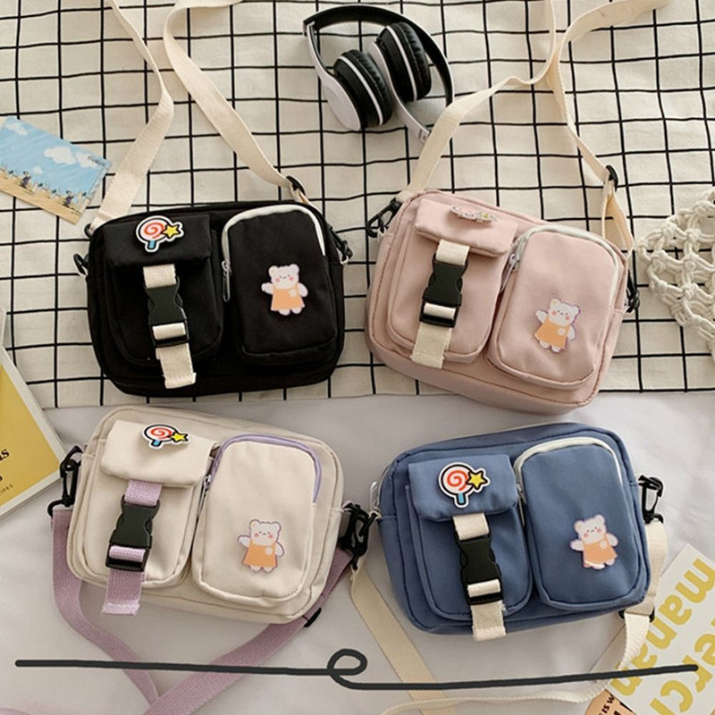 Ženske modne platnene torbe preko ramena Ženske slatke male torbe na rame Messenger torbica Studentske torbice s preklopom