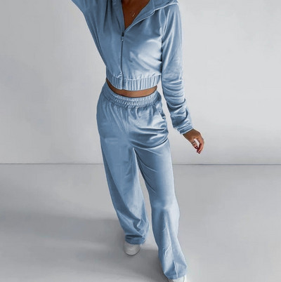 Set două piese ținută pentru femei 2023 modă de primăvară, solidă, cu mânecă lungă, hanorac cu glugă și set de pantaloni casual cu buzunar cu talie înaltă