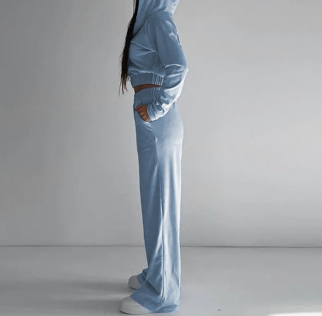 Set două piese ținută pentru femei 2023 modă de primăvară, solidă, cu mânecă lungă, hanorac cu glugă și set de pantaloni casual cu buzunar cu talie înaltă