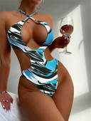 Seksi jednodijelni kupaći kostim Blue Tie Dye, ženski kupaći kostim s izdubljenim tangama, ljetni monokini kupaći kostim bez leđa 2023.