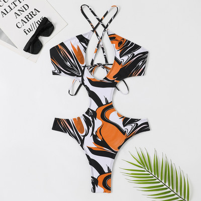 Seksi jednodijelni kupaći kostim Blue Tie Dye, ženski kupaći kostim s izdubljenim tangama, ljetni monokini kupaći kostim bez leđa 2023.