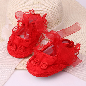Бебешки обувки за момичета Сладки дантелени обувки за принцеса Новородено бебе Обувки за креватче с мека подметка Първи проходилки TS118