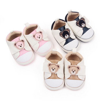 EWODOS 3-11M Бебешки бебешки деца Момчета Момичета Ежедневни PU обувки Сладък анимационен модел на главата на мечка Неплъзгащи се обувки Прекрасни бебешки обувки