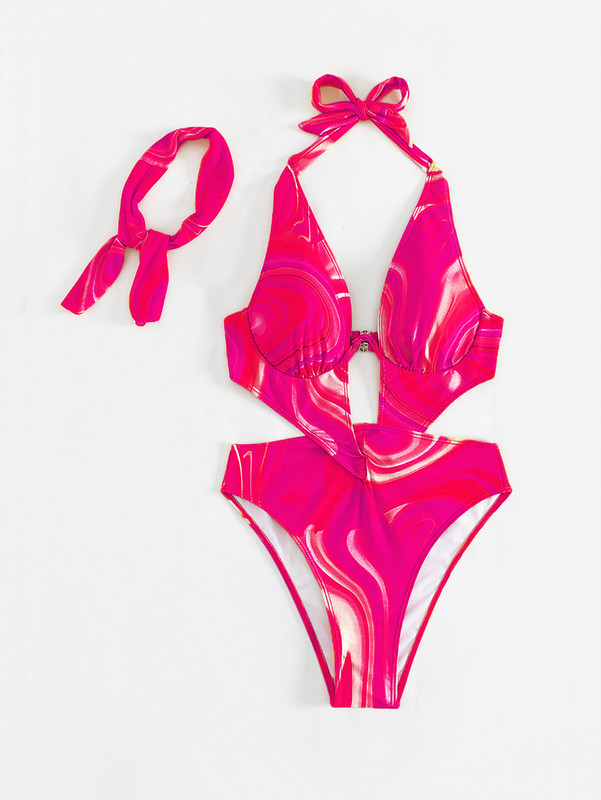 2024 Nové oranžové batikované gradientné jednodielne plavky pre ženy, vyklenuté, monokini, plážové plavky s odhaleným chrbtom