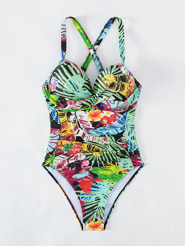 Vintage jednodijelni kupaći kostim s tropskim printom 2023. Ženski Push Up s halterima i podstavljenim naborima Kupaći kostimi za kontrolu trbuščića Kupaći kostimi za plažu