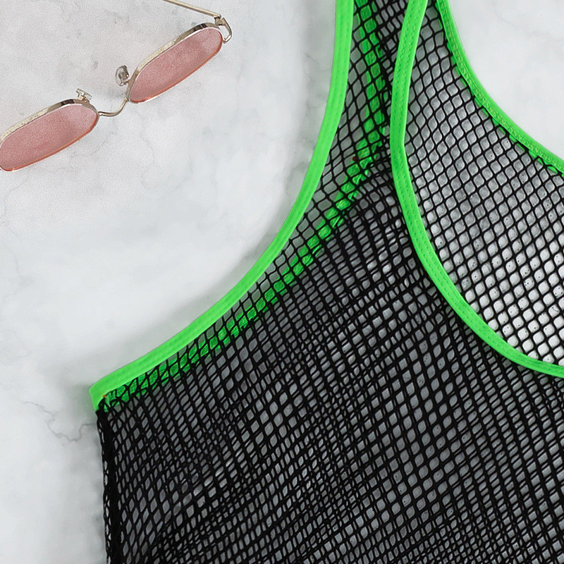 Costum de baie sexy verde cu decolteu în V adânc, dintr-o bucată, pentru femei, cu plasă neagră scobită, costum de baie pentru plajă de vară, monokini 2023