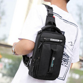 Ανδρική τσάντα χιαστί νάιλον με θύρα φόρτισης USB Πολυλειτουργική θύρα φόρτισης εξωτερικού χώρου, αδιάβροχη ημέρα ταξιδιού Ανδρικές τσάντες στήθους Casual Messenger