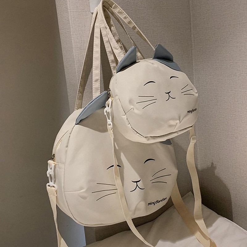 Geantă portabilă pentru pisici, geantă de umăr, studentă, stil japonez, drăguț, amuzant, de mare capacitate pentru cumpărături