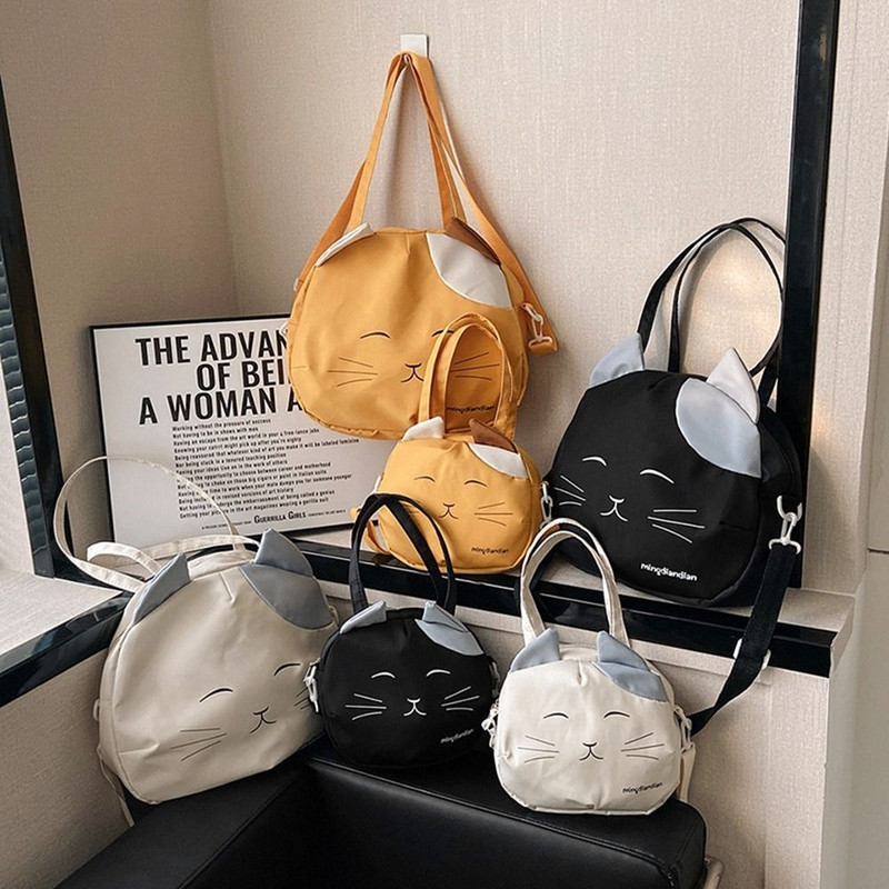 Geantă portabilă pentru pisici, geantă de umăr, studentă, stil japonez, drăguț, amuzant, de mare capacitate pentru cumpărături