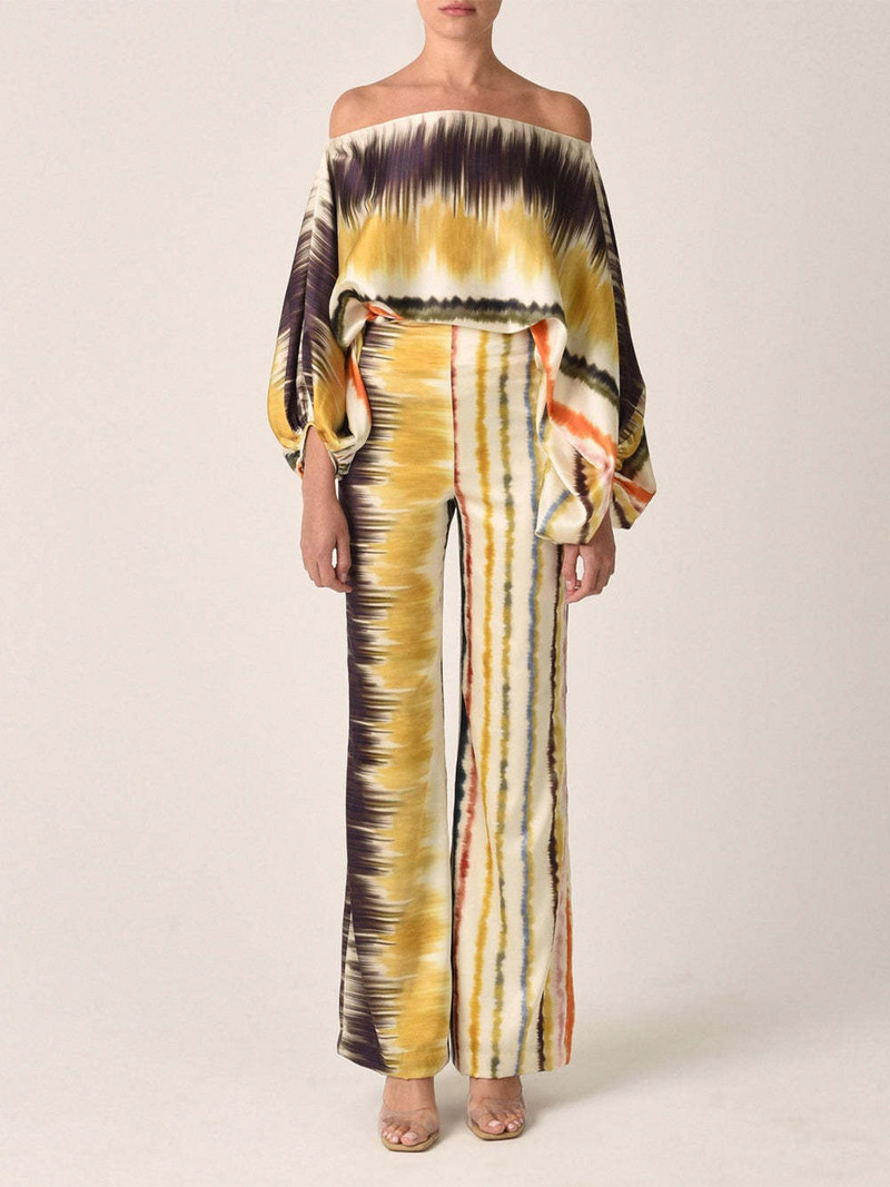 Σετ παντελονιών σετ δύο τεμαχίων για γυναίκες 2023 Μπλούζες με στάμπα με φαρδιά πόδι Παντελόνια κοστούμια 2 τεμαχίων Conjuntos De Pantalones Traf