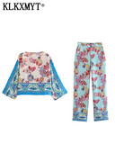 KLKXMYT TRAF Set Pantaloni Două Piese Femei 2023 Nouă Moda Bluze Imprimate Costum Femei Elegant Set 2 Piese Pentru Tinute Femei