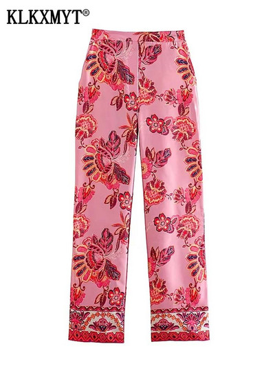 KLKXMYT TRAF Set Pantaloni Două Piese Femei 2023 Nouă Moda Bluze Imprimate Costum Femei Elegant Set 2 Piese Pentru Tinute Femei