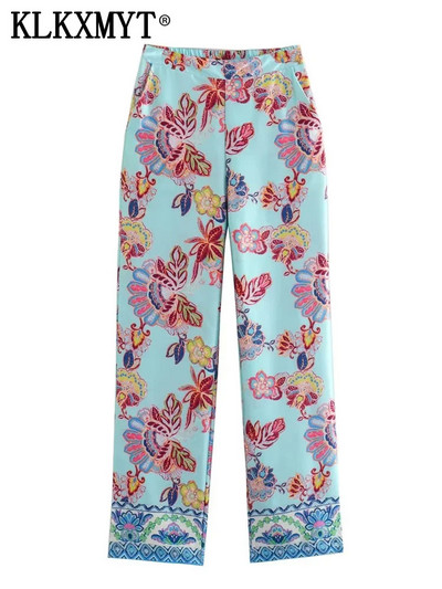 KLKXMYT TRAF Set Pantaloni Două Piese Femei 2023 Nouă Moda Bluze Imprimate Costum Femei Elegant Set 2 Piese Pentru Tinute Femei