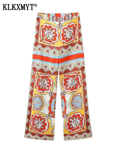 KLKXMYT TRAF Γυναικεία σετ παντελονιών 2 τεμαχίων 2023 Νέα μόδα μπλούζες με ζώνη με στάμπα γυναικεία κοστούμια Παντελόνια δύο τεμαχίων Γυναικεία ρούχα