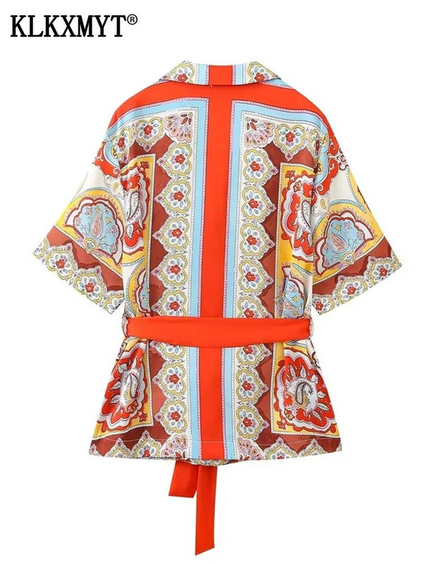 KLKXMYT TRAF Γυναικεία σετ παντελονιών 2 τεμαχίων 2023 Νέα μόδα μπλούζες με ζώνη με στάμπα γυναικεία κοστούμια Παντελόνια δύο τεμαχίων Γυναικεία ρούχα