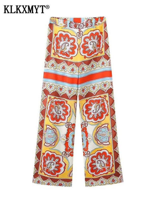 KLKXMYT TRAF Γυναικεία σετ παντελονιών 2 τεμαχίων 2023 Νέα μόδα μπλούζες με ζώνη με στάμπα γυναικεία κοστούμια Παντελόνια δύο τεμαχίων Γυναικεία ρούχα