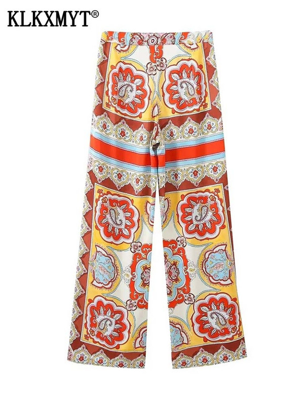 KLKXMYT TRAF Γυναικεία σετ παντελονιών 2 τεμαχίων 2023 Νέα μόδα μπλούζες με ζώνη με στάμπα γυναικεία κοστούμια Παντελόνια δύο τεμαχίων Γυναικεία ρούχα