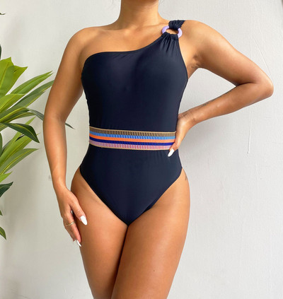 Costum de baie negru sexy, mozaic, femei, 2023, cu un umăr, cu decuparea burticii, costum de baie dintr-o bucată, costum de baie, monokini