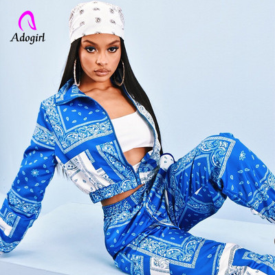 Set 2 2 piese Bandana Paisley Print Două 2 Piese Hanorac Fitness Femei Hanorac cu fermoar + Set Pantaloni Jogger Trening Ținute Vintage