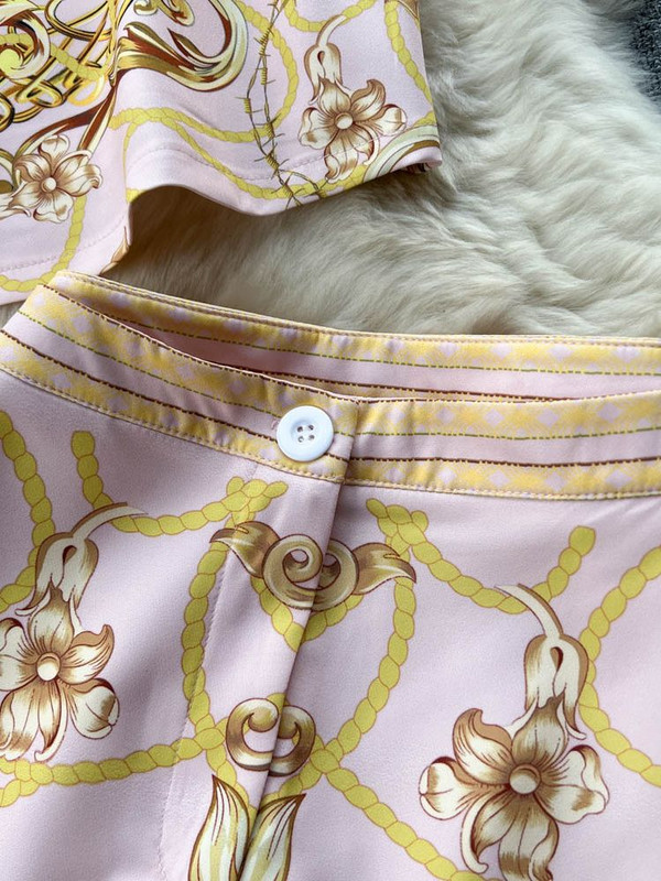 Set de două piese cu imprimeu cu lanțuri de vară, cu mâneci scurte, cu diamante, bluză de cristal + ținute cu pantaloni creion cu talie înaltă