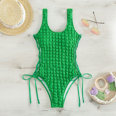 Costum de baie verde pentru femei 2023, sexy, scobit, cu cravată laterală, costum de baie pentru plajă, cu șireturi, ținute de înot