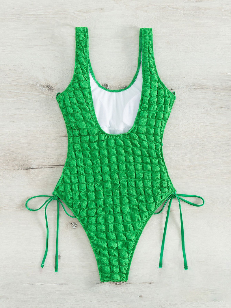 Costum de baie verde pentru femei 2023, sexy, scobit, cu cravată laterală, costum de baie pentru plajă, cu șireturi, ținute de înot