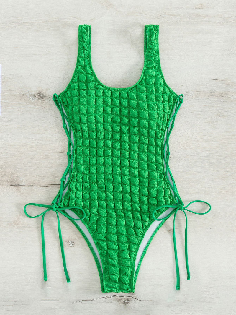 Costum de baie verde pentru femei 2023, sexy, scobit, cu cravată laterală, costum de baie pentru plajă, cu șireturi, ținute de înot