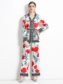 Novo modno dvodijelno odijelo s printom cvjetnih točkica Ženske bluze s urezima Top majica s remenom + komplet hlača širokih nogavica Hlače Odjevne kombinacije za pidžame