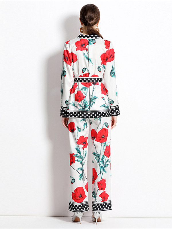 Novo modno dvodijelno odijelo s printom cvjetnih točkica Ženske bluze s urezima Top majica s remenom + komplet hlača širokih nogavica Hlače Odjevne kombinacije za pidžame