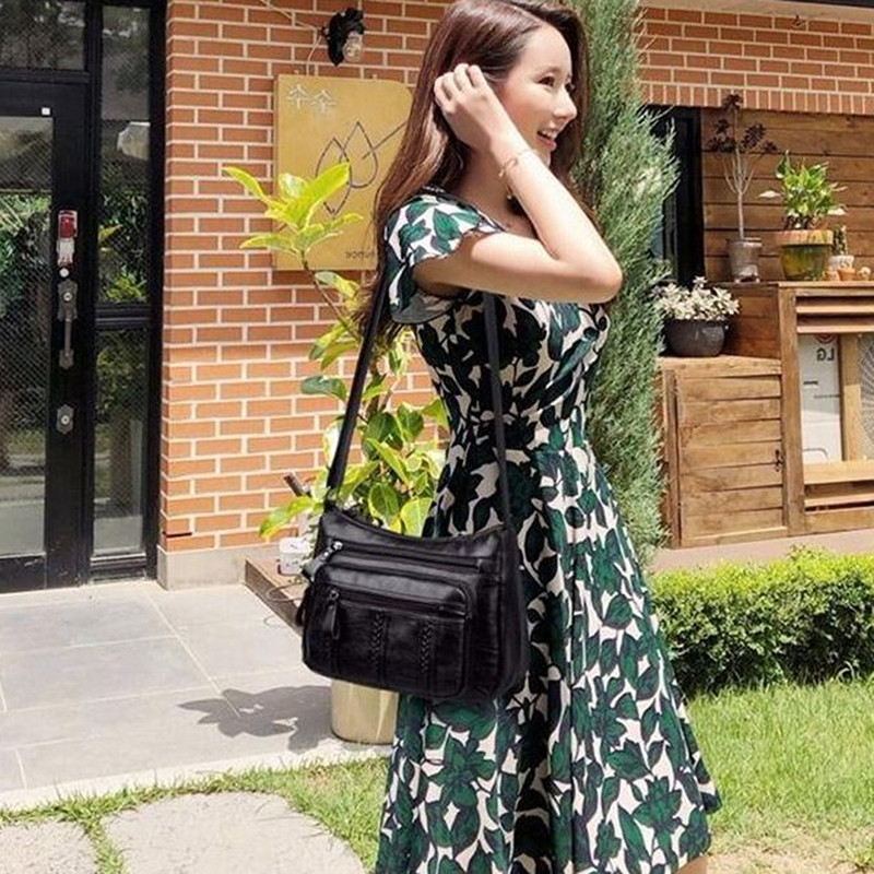 Uus vabaaja naistekott Pehmest PU-nahast õlakott Kvaliteetne mitme taskuga õlakott Ühevärviline naiste Crossbody Bag käekott