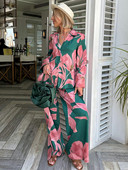 Co Ord Set haine femei 2023 fashion vintage cu imprimeu floral seturi pantaloni camasa si pantaloni lati cu talie inalta Nou in seturi asortate