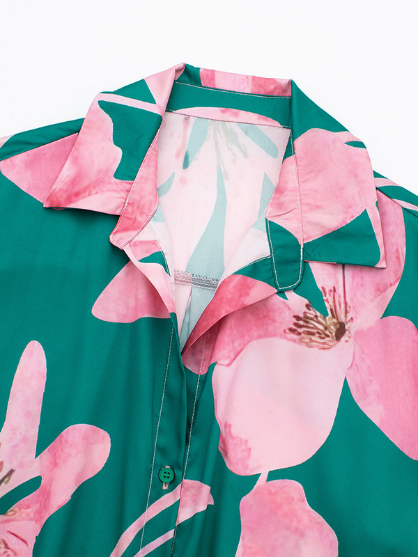 Co Ord Σετ Γυναικεία Ρούχα 2023 Μόδα Vintage floral print Σετ παντελονιού Πουκάμισο και ψηλόμεσο φαρδύ παντελόνι καινούργιο σε ασορτί σετ