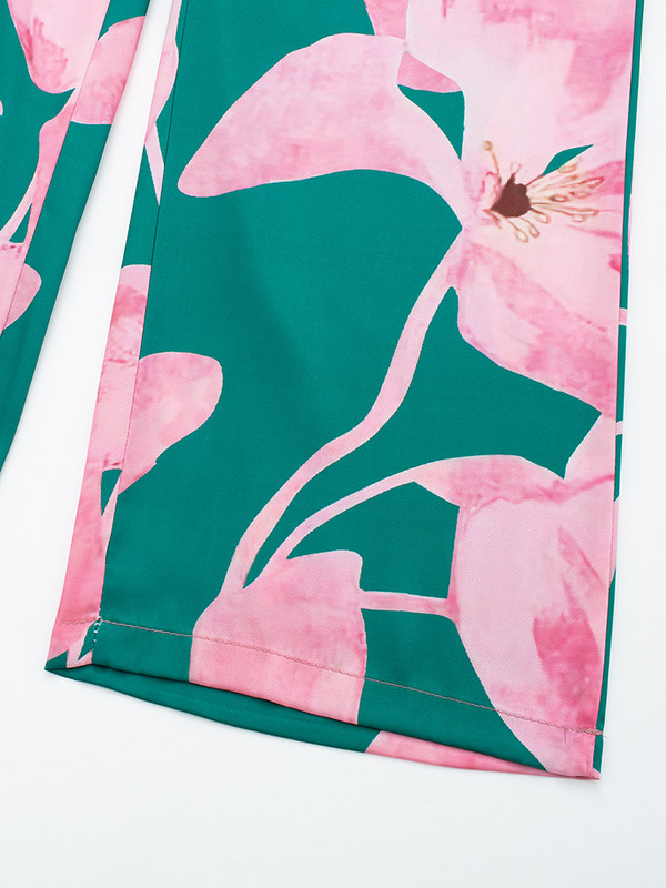 Co Ord Σετ Γυναικεία Ρούχα 2023 Μόδα Vintage floral print Σετ παντελονιού Πουκάμισο και ψηλόμεσο φαρδύ παντελόνι καινούργιο σε ασορτί σετ