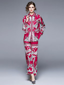 Modno dizajnersko barokno odijelo Ženska vintage bluza dugih rukava s tiskanim blokovima boja Široka košulja + dvodijelni komplet širokih nogavica