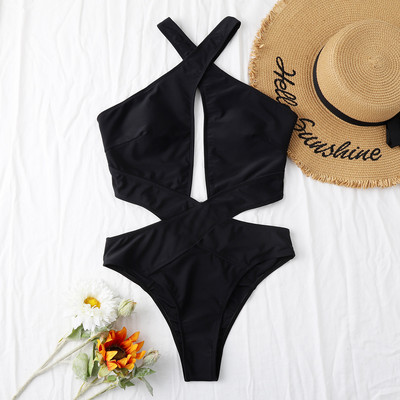 Μαγιό μπικίνι Γυναικείο μαγιό μονόχρωμο μαγιό 2023 Halter Cross Push Up Hollow Out Backless Tummy Control μαγιό