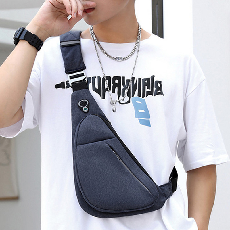 Pánska náprsná taška, nylonová taška cez rameno, proti krádeži, ľahká taška cez rameno s konektorom pre slúchadlá, kabelky, cestovné nákupné tašky cez rameno