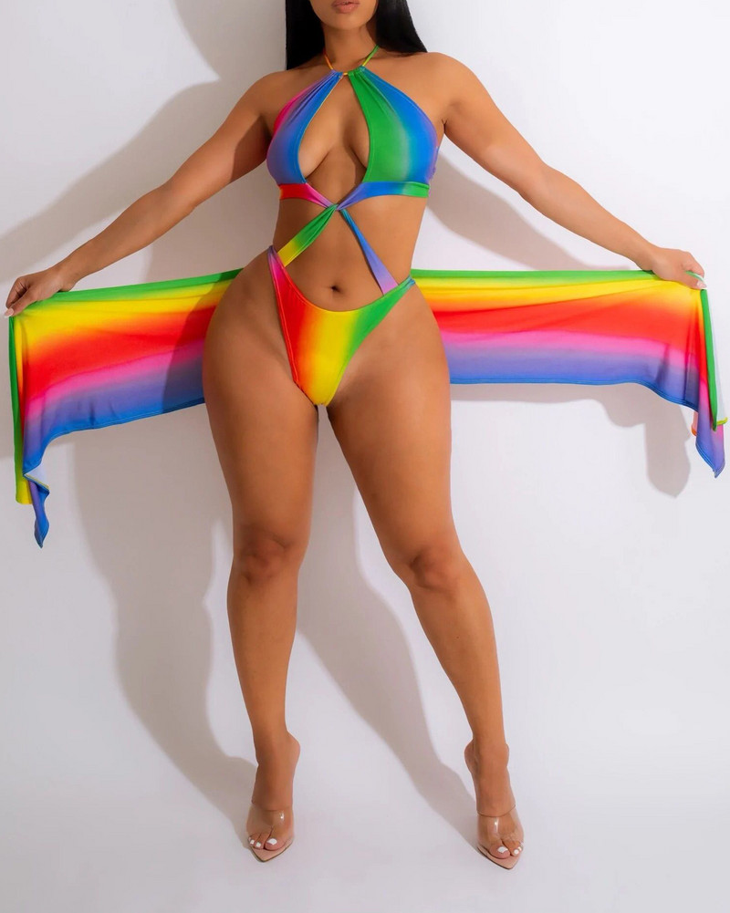 Set bikini triunghi sexy 2023 Rianbow Gradient scobit Push Up Costum de baie dintr-o bucată Costum de baie de plajă Fusta Costume de baie Trikini