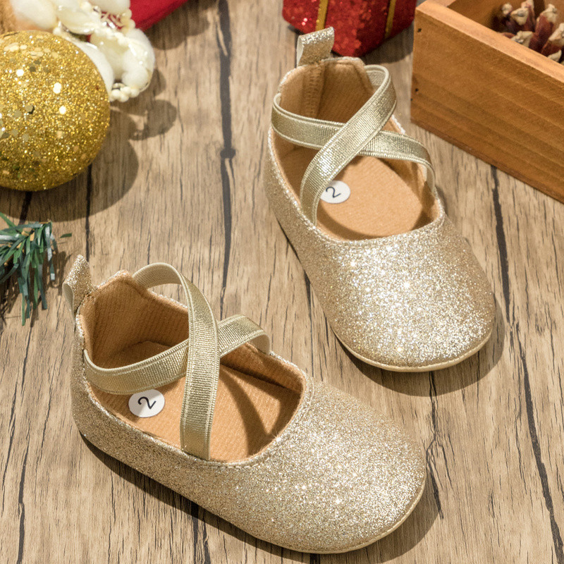 Νέα παιδικά παπούτσια Βρεφικά παπούτσια για κοριτσάκια Bling Princess Gold παπούτσια για μικρά παιδιά Αντιολισθητική επίπεδη σόλα από καουτσούκ για νεογέννητα First Walkers Βρεφικά παπούτσια