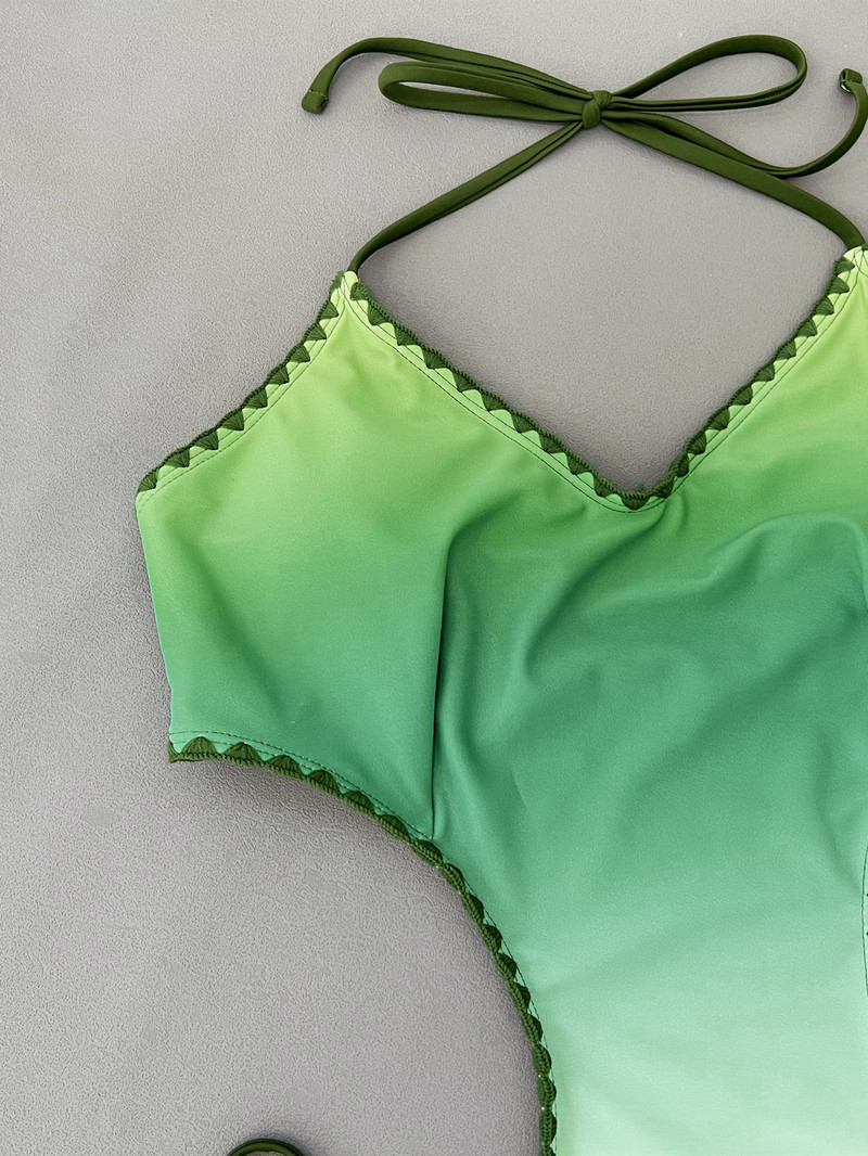 Costum de baie sexy cu gradient verde 2023 Nou în decupat Push Up, fără spate, cu dantelă, costum de baie de vară, cu scobitură, tanga, monokini