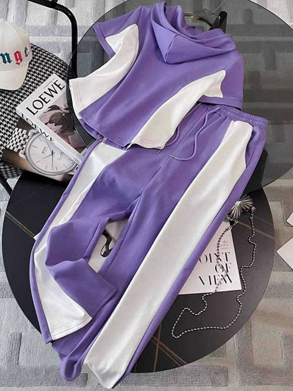 Costum sport casual pentru femei Moda de vară 2023, cu fermoar, subțire, cu glugă, cu mânecă scurtă, topuri, pantaloni, set de două piese, trening pentru femei