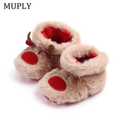 Зимни бебета, момичета, момчета, топли обувки, Muply Christmas Elk First Walkers Противоплъзгащи се обувки за новородени малки деца Обувки за момичета