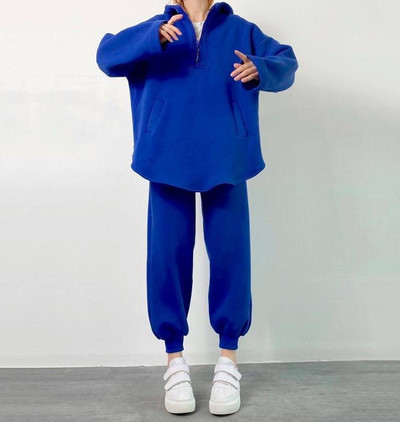 Σετ δύο τεμαχίων Γυναικεία στολή φθινοπώρου μόδας 2023 Φαρδύ φερμουάρ με μακρυμάνικο μπλουζάκι με κουκούλα & καθημερινό σετ ψηλόμεσο παντελόνι