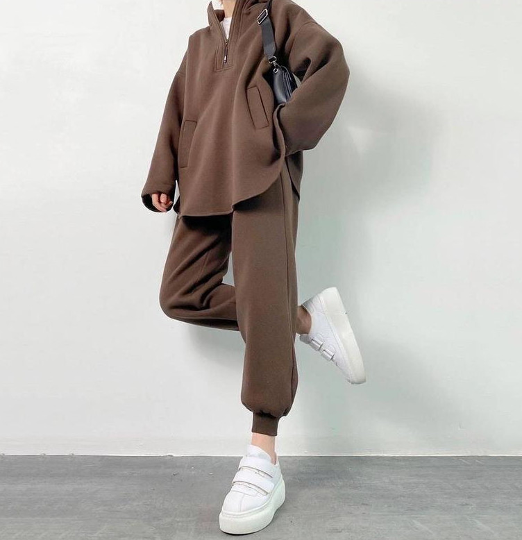 Σετ δύο τεμαχίων Γυναικεία στολή φθινοπώρου μόδας 2023 Φαρδύ φερμουάρ με μακρυμάνικο μπλουζάκι με κουκούλα & καθημερινό σετ ψηλόμεσο παντελόνι