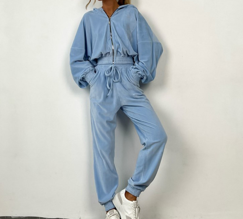 Kaheosaline naiste komplekt 2023. aasta kevadine tavaline vabaaja pikkade varrukatega kampsun kapuutsiga kampsun ja kõrge vöökohaga taskuga pükste komplekt