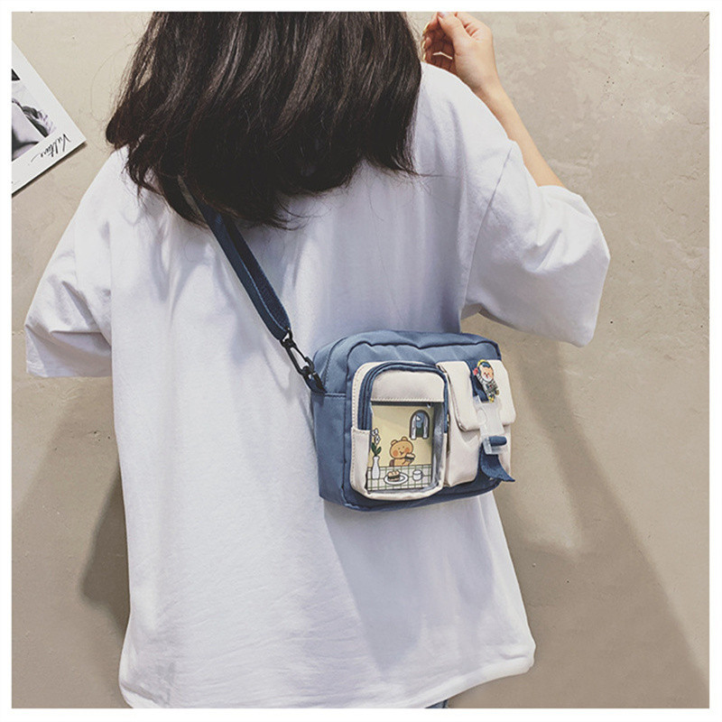 Genți de mână Kawaii în stil japonez pentru femei, genți din nailon, cu buzunare multiple, geantă de școală pentru studenți, genți crossbody