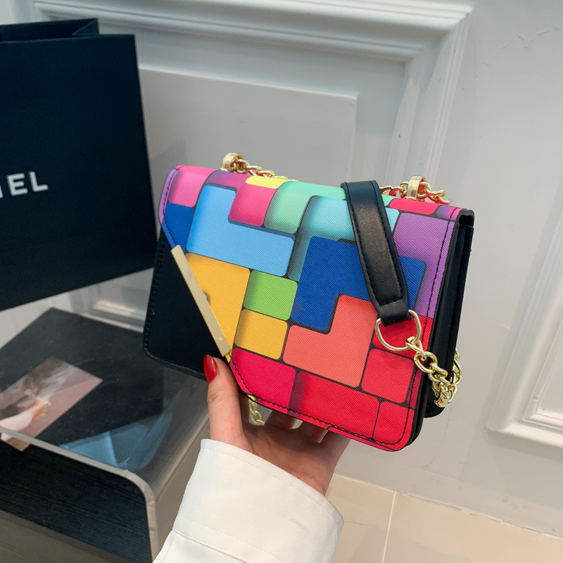 2023, mini geantă de damă de modă, geantă de lux cu lanț, geantă de umăr pictată, geantă PU, de culoare solidă, geantă de mesager cu design de lux