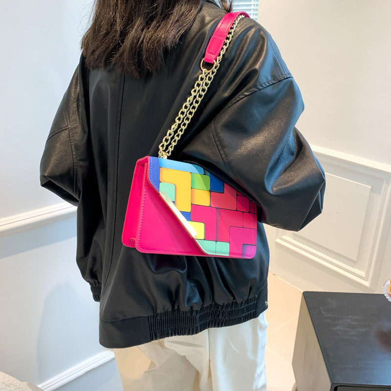 2023, mini geantă de damă de modă, geantă de lux cu lanț, geantă de umăr pictată, geantă PU, de culoare solidă, geantă de mesager cu design de lux