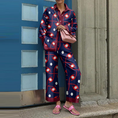 Νέο γυναικείο παντελόνι Streetwear 2022 Άνοιξη φθινόπωρο Vintage Σετ δύο τεμαχίων Κομψή γυναικεία μακρυμάνικη στάμπα φαρδιά αθλητική φόρμα