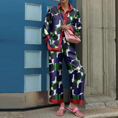 Νέο γυναικείο παντελόνι Streetwear 2022 Άνοιξη φθινόπωρο Vintage Σετ δύο τεμαχίων Κομψή γυναικεία μακρυμάνικη στάμπα φαρδιά αθλητική φόρμα